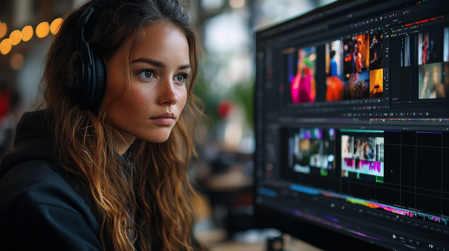 Portrait of an innovative audiovisual team in a sleek modern studio, exuding creativity and passion for dance