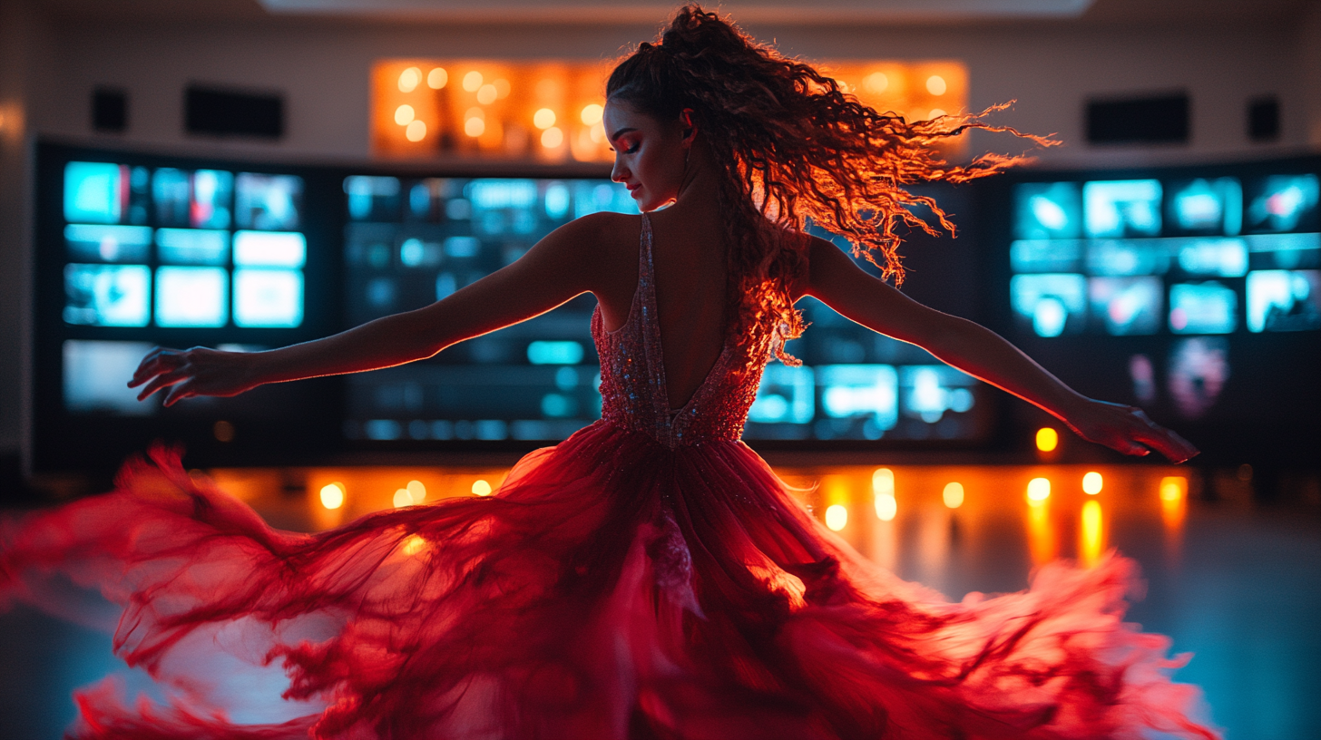 Artistic capture of a live dance performance with refined lighting and elegant composition, cinematic elegance