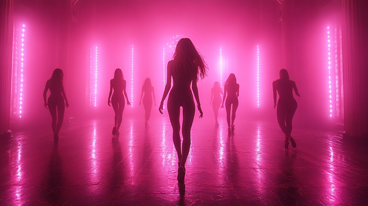 High contrast artistic shot of a dance rehearsal, capturing passion, rhythm and refined color grading