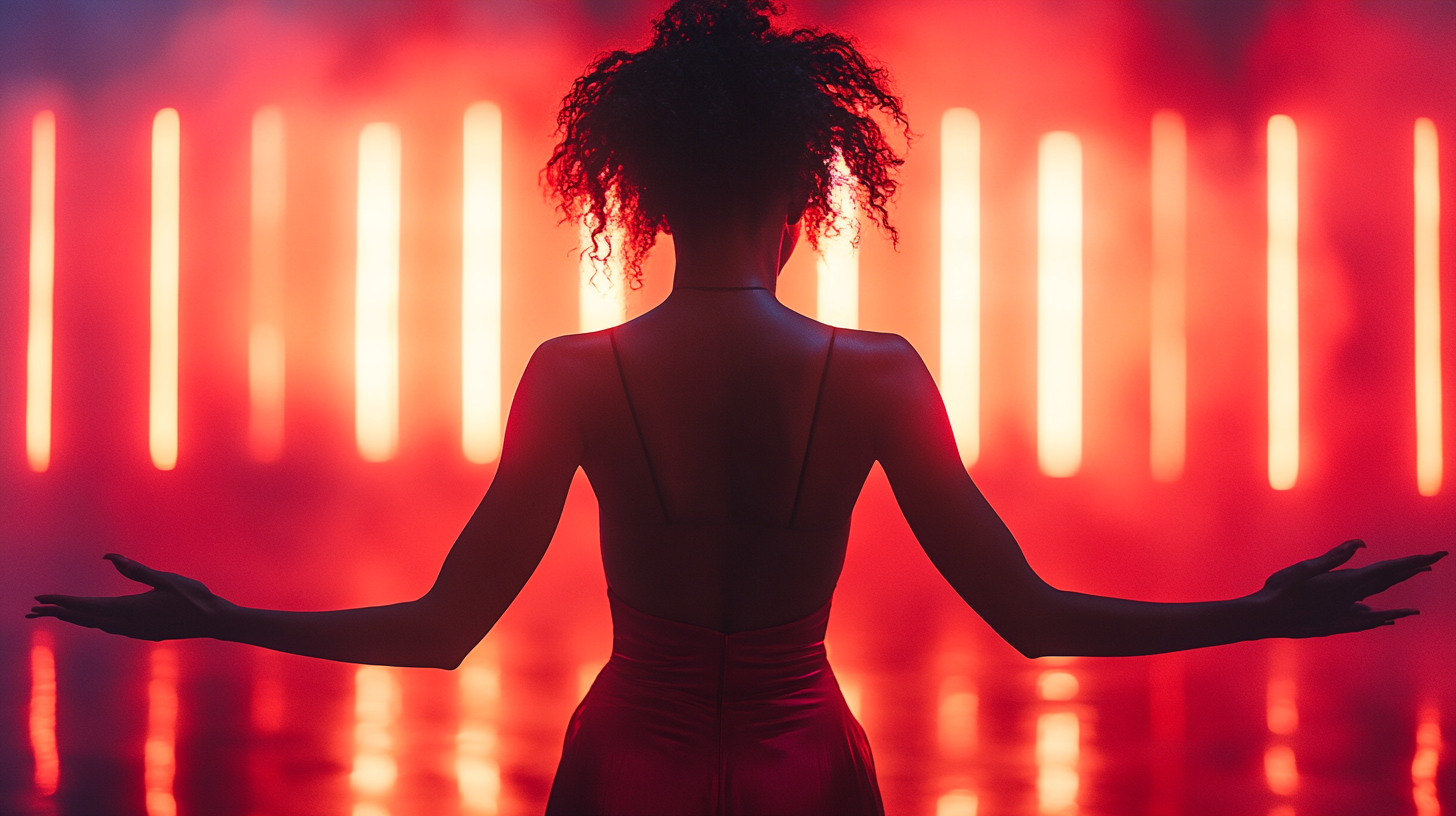 Sophisticated visual of dancers performing in a luxe setting with cinematic depth and artistic flair