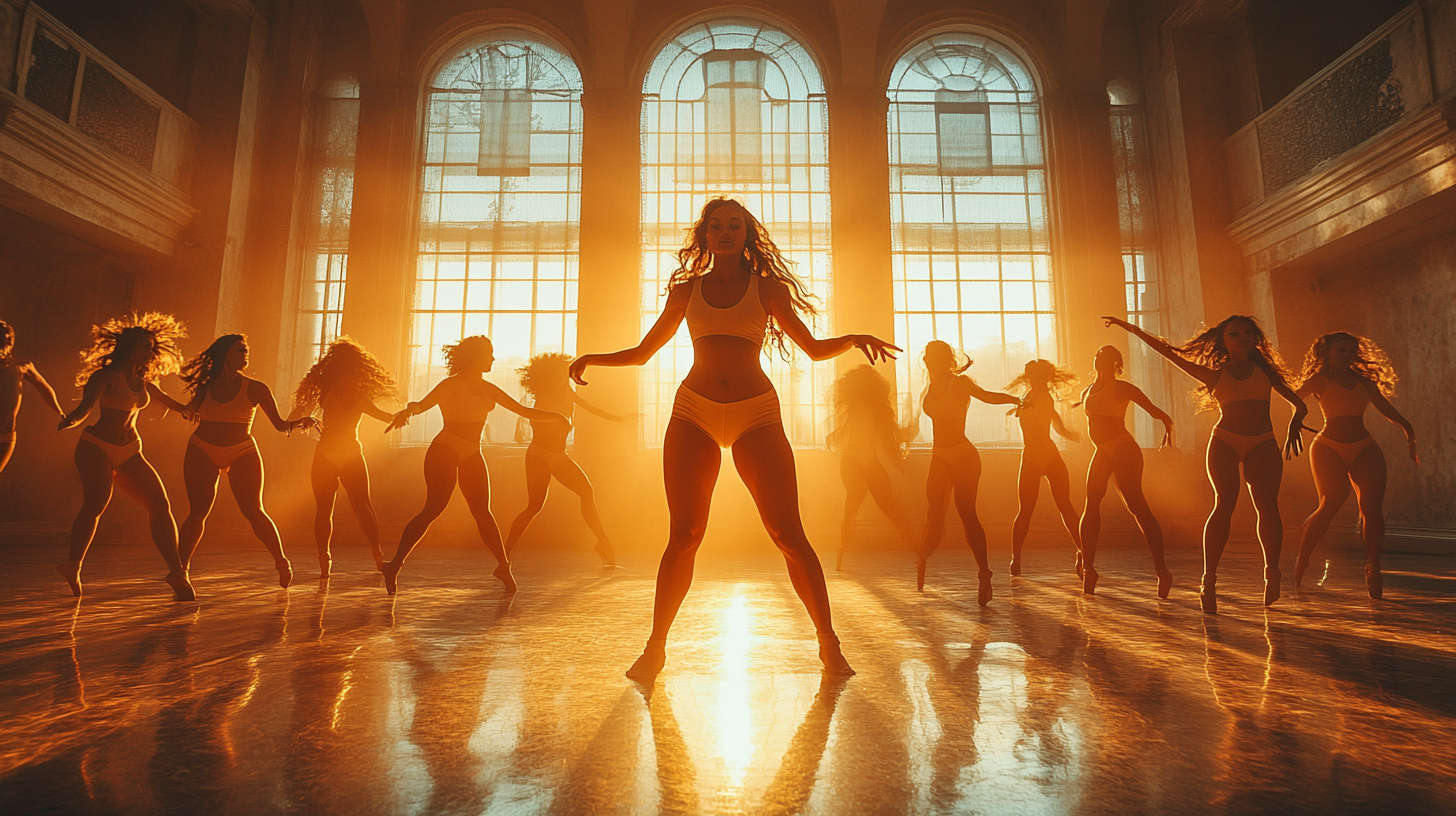 Elegant video editing suite with dynamic dance scenes, refined color grading and creative transitions, capturing the passion of movement